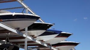A rack of stored boats